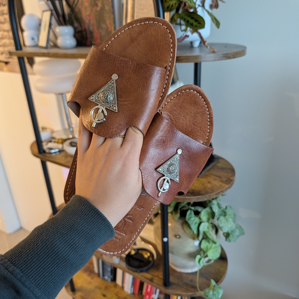 Brown Leather Sandals with Silver Accents